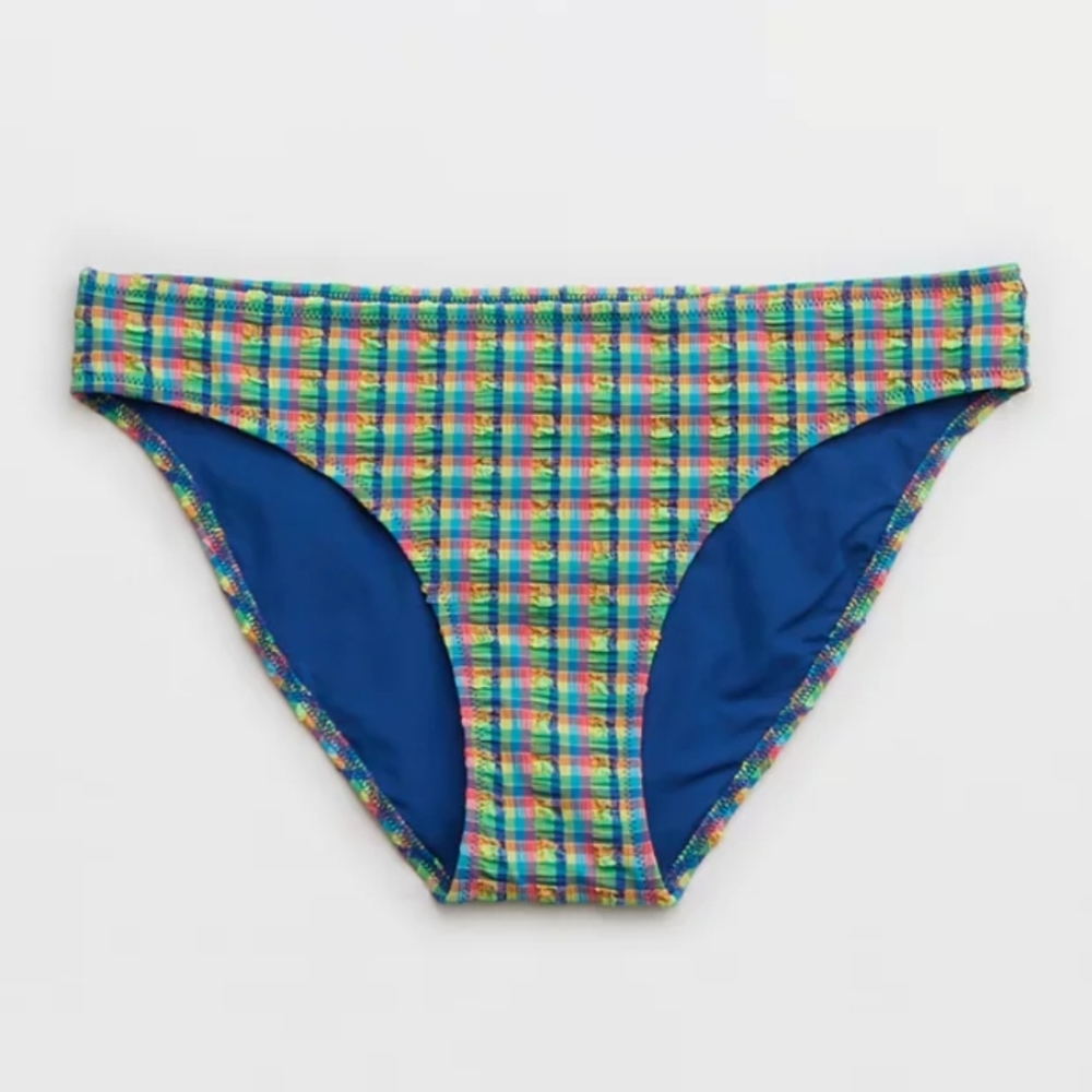 aerie Blue Multi Plaid Bikini Bottoms